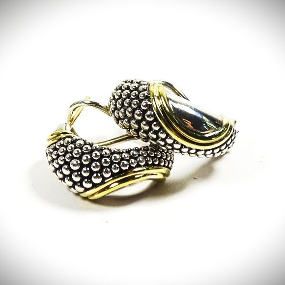 LAGOS Margo’s Caviar Collection Sterling Silver 18K Gold Huggie Earrings - Picture 1 of 12